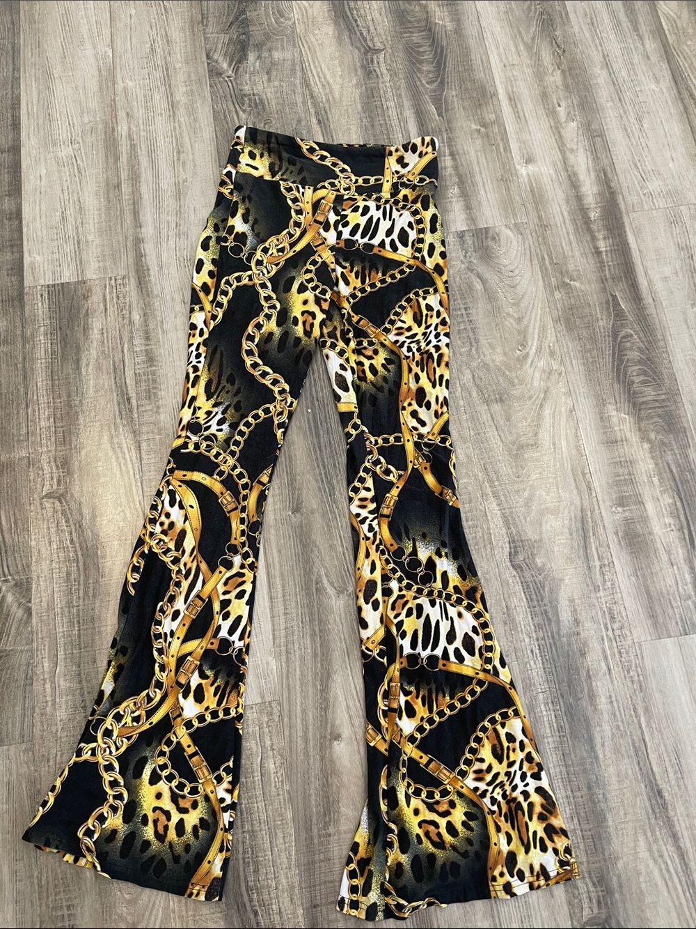 Black & Gold Chain Print Flared Pants